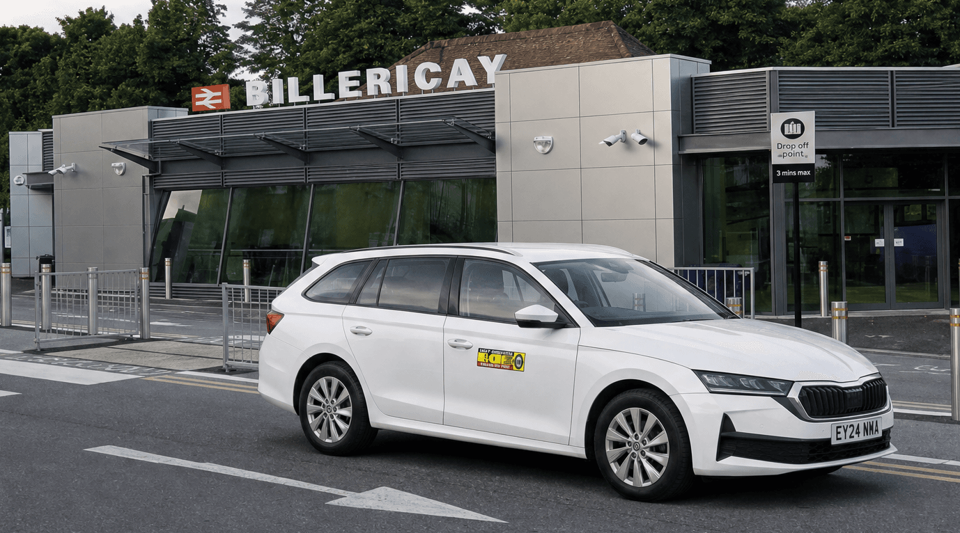 Mayflower Car Services taxi outside Billericay railway station